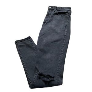 American Eagle Super High Rise Distressed Jegging - Dark Black Wash - Ripped - 6